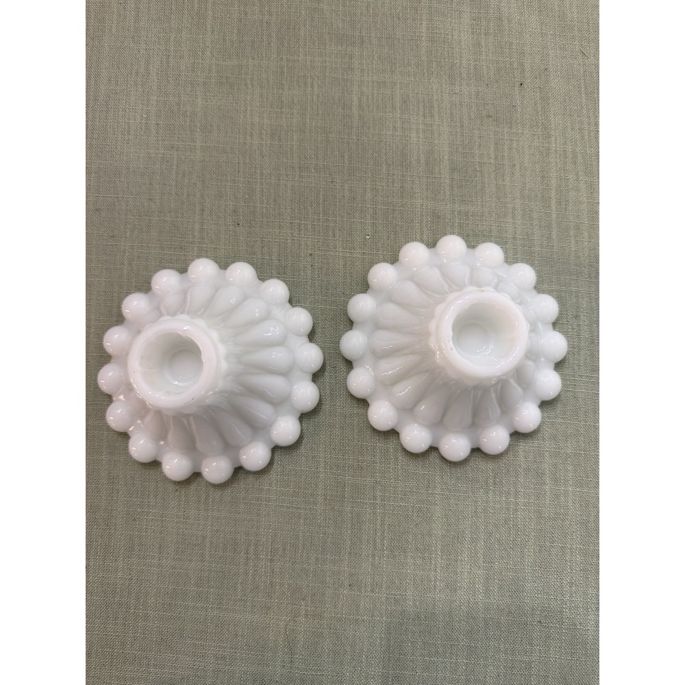 Set Of 2 Vintage Hobnail White Boopie Milk Glass Pattern Candle Holders 2.75"